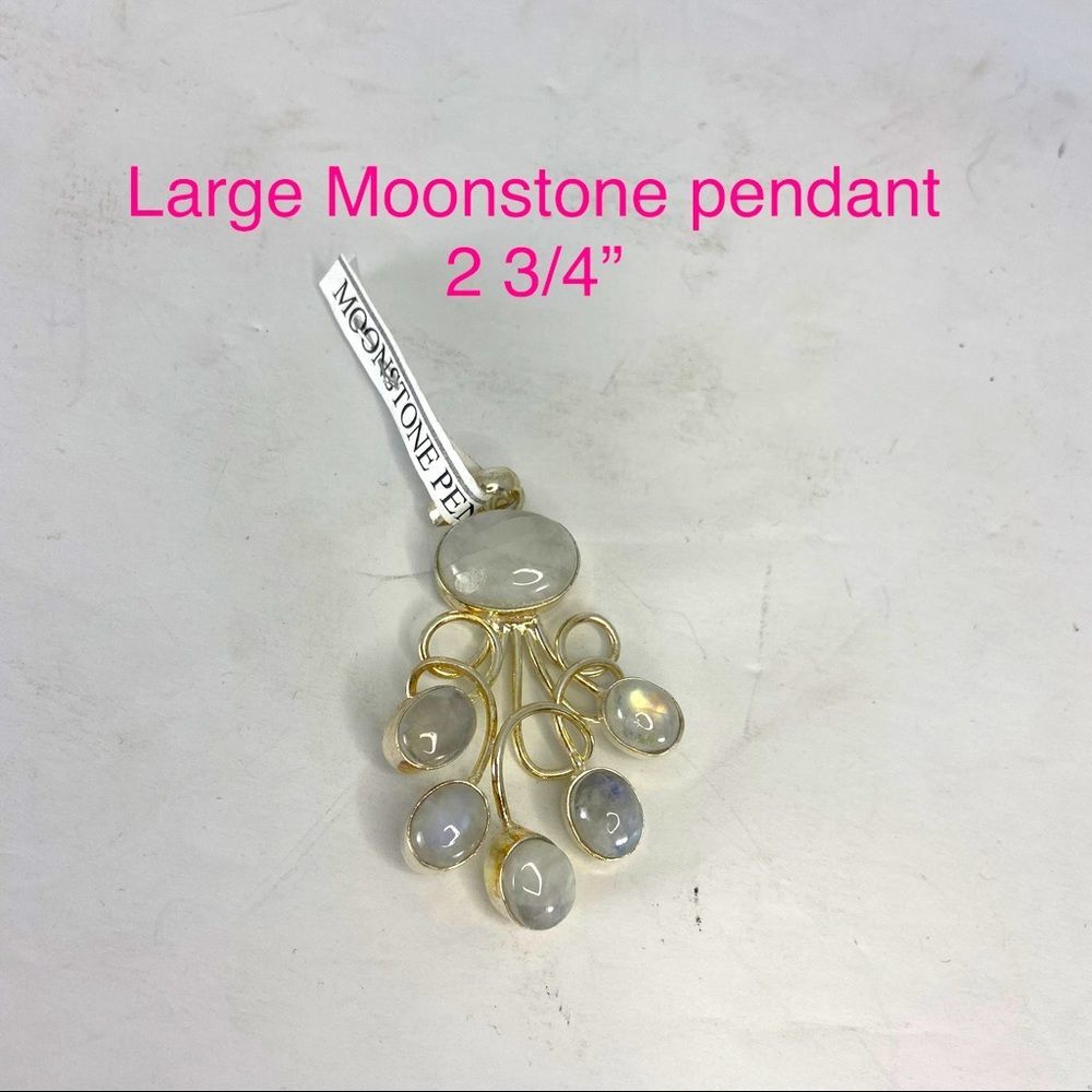 Large Moonstone pendant 2 3/4” set in sterling silver 925